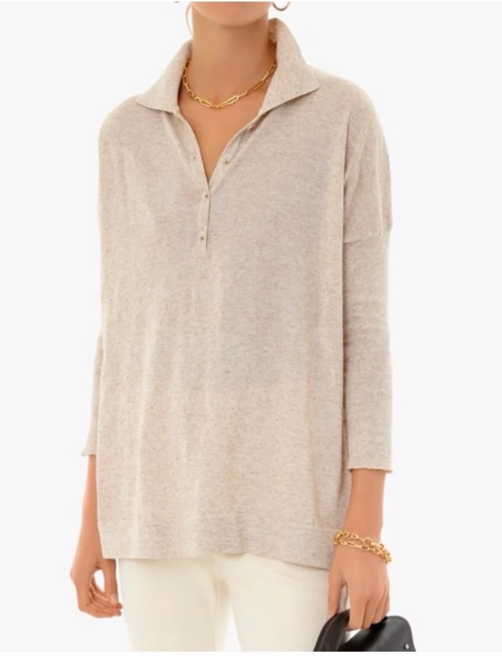Tuckernuck Oatmeal Linen Blend Oversized Polo Sweater Quiet Luxury Coastal M/L - Picture 2 of 6
